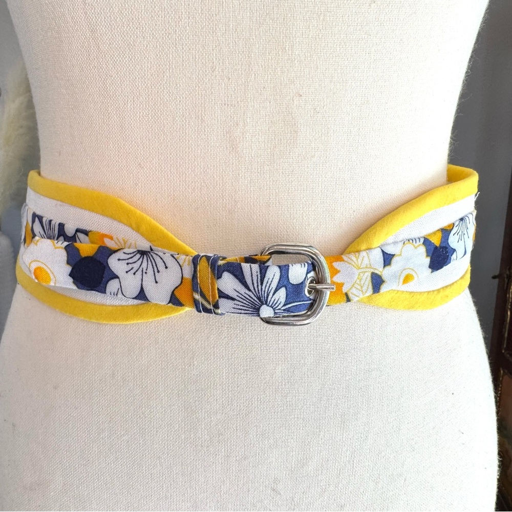 Vintage Handcrafted Floral Yellow and Blue Belt